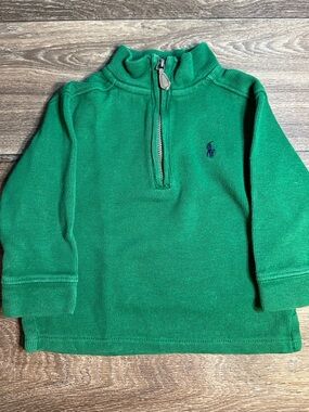 Polo Ralph Lauren Boys Quarter Zip Green Pullover Sweater Sz 18 m
